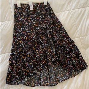Floral, high low, ruffled hem skirt